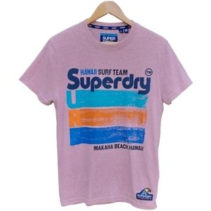Vintage Superdry Heathered Pink Graphic Tee M Hawaii Surf Beach Tokyo Japan